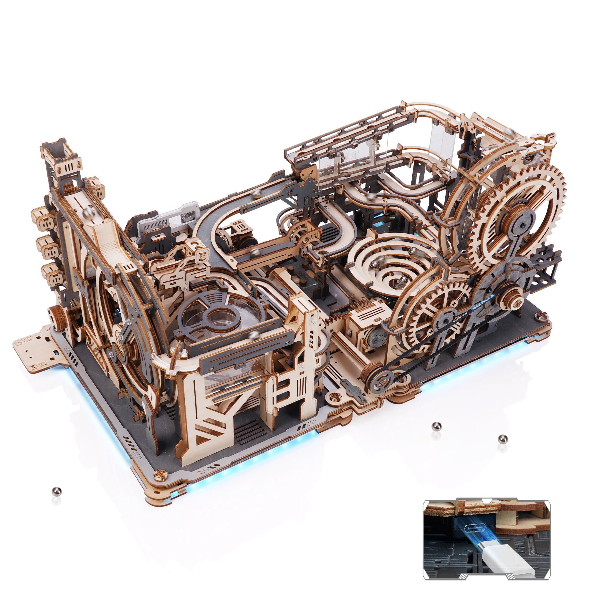 ROKR Puzzle 3D Legno Piste da Corsa Elettrico Rompicapo Modellismo da Costruire Adulti Idee Regalo Donna Uomo(Night City&Link Pack&Spaceport)