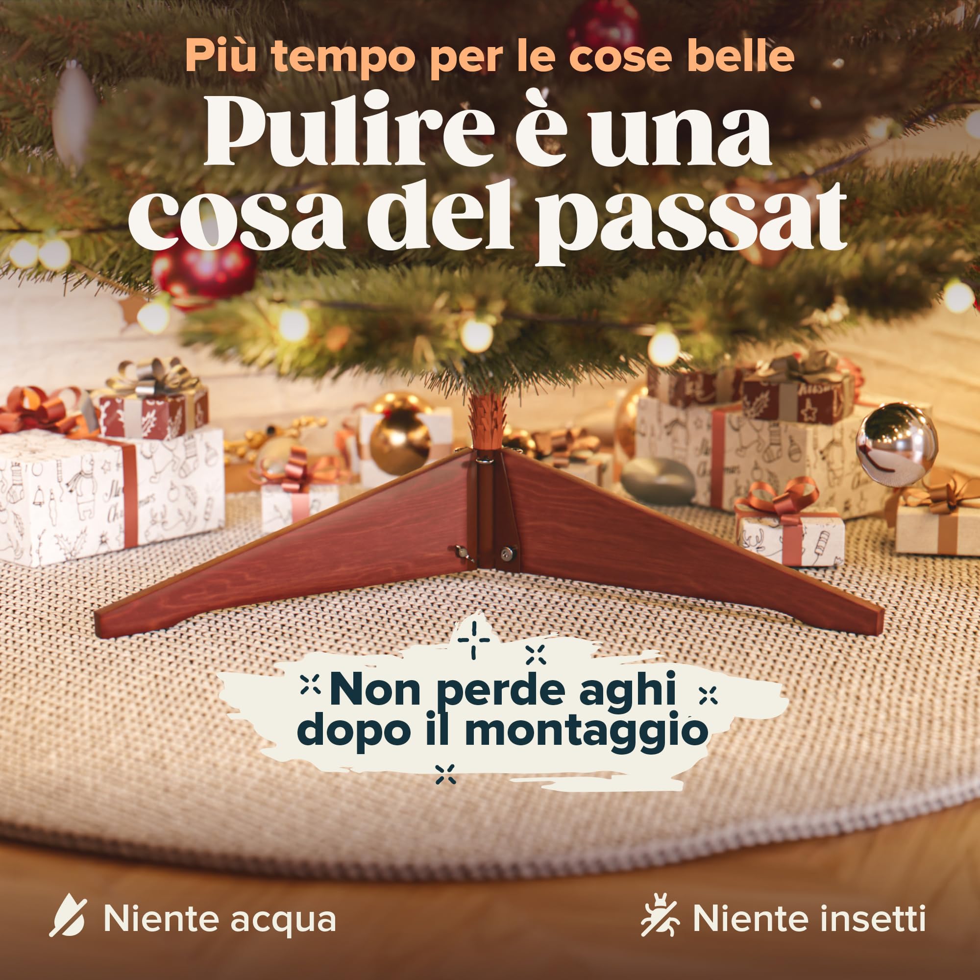 Albero di Natale Artificiale Premium 120cm – Rami Realistici e Densi, con Supporto in Legno e Borsa per il Trasporto – Albero Artificiale di Pure Living