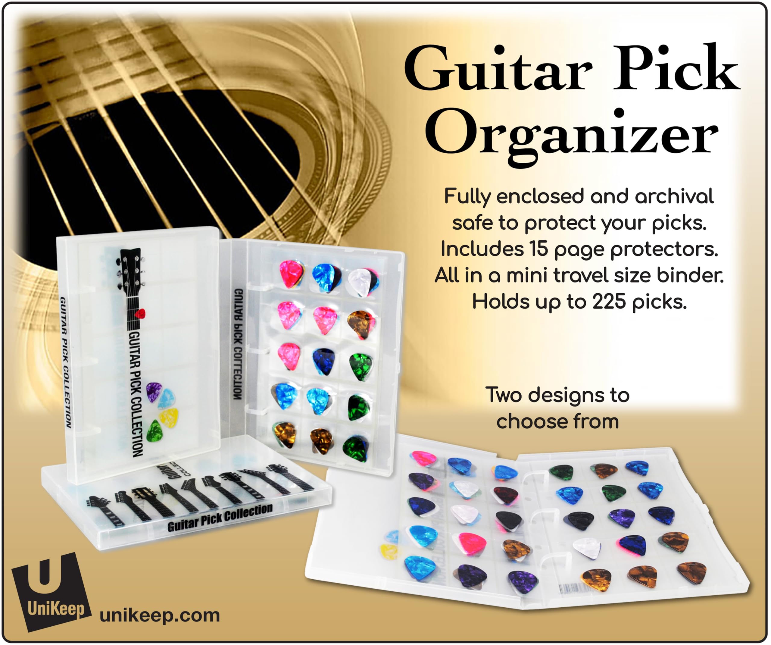 UniKeep Kit de colección de púas de guitarra: capacidad para hasta 225 púas
