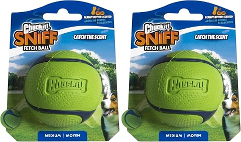 Chuckit! Sniff Ball Köpek Oyuncağı, Dayanıklı Yüksek Sıçrama Fıstık Ezmesi Kokulu Kauçuk Köpek Topu Getirme Oyuncağı, Orta, 1 Paket (2 paketi)