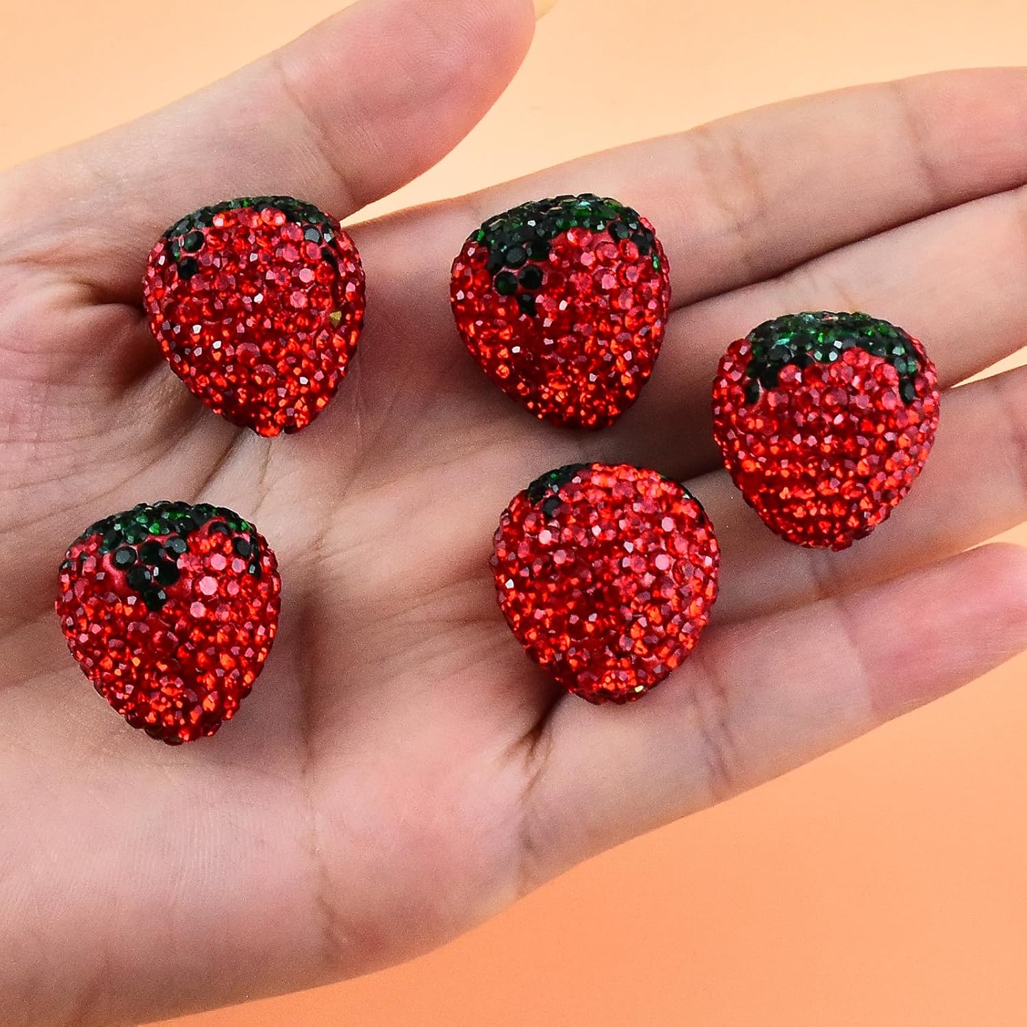 6pcs Rhinestone Strawberry Beads for Pens Fancy Focal Beads for Beadable Pens Beadable Keychains Making - Image 3