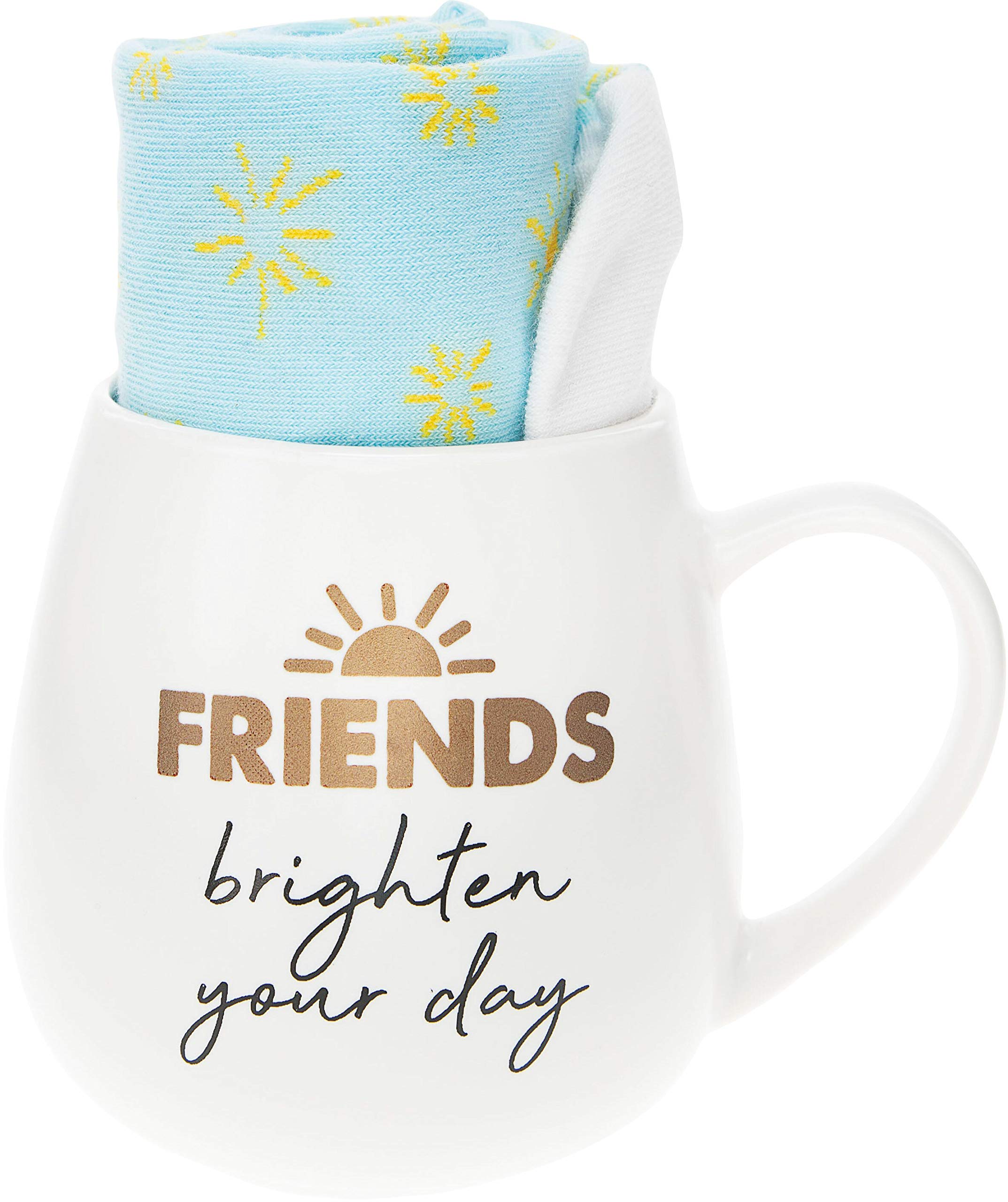Friends Brighten Your Day - Sunshine Socks & 15.5 Oz Coffee Cup Mug Gift Set