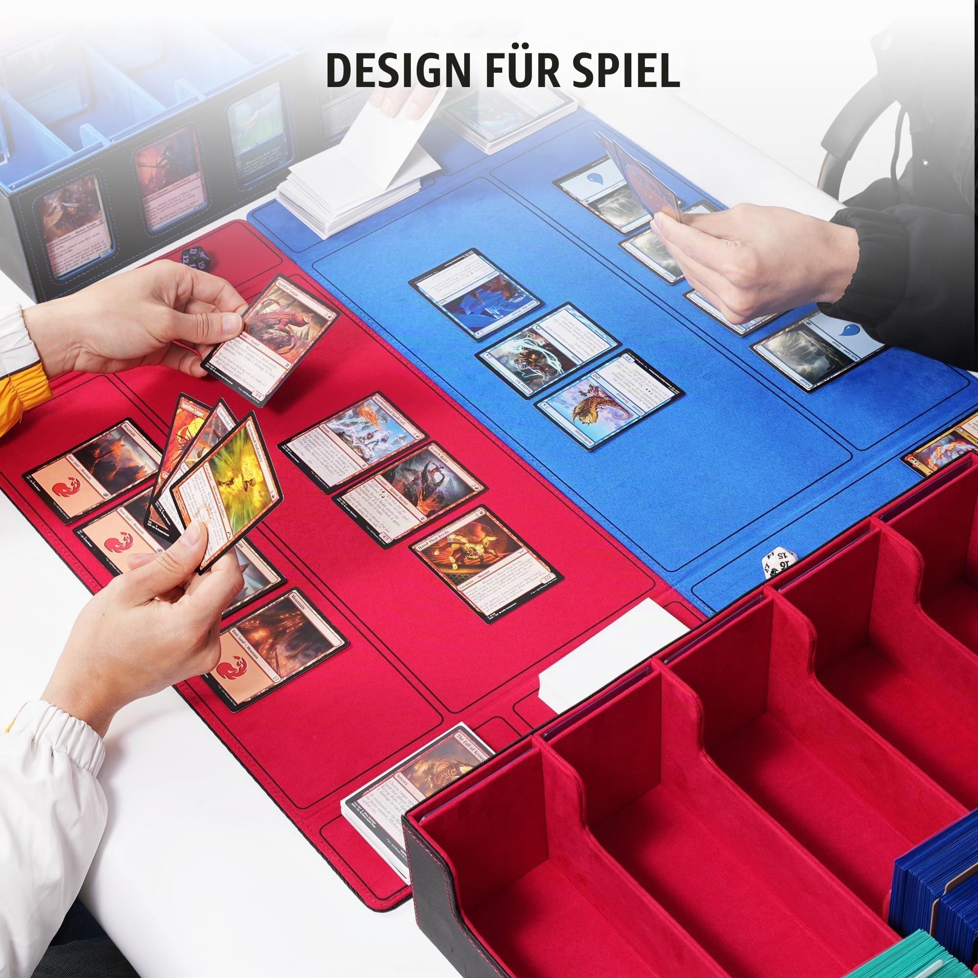 Trading Card Storage Box mit Commander Display, 3900+ Karten Commander Deck Case hält mit abnehmbarem Deckel, 5-Reihe MTG Organizer für TCG PTCG Sports Card,5 Toploader,50 Teiler (Rot)