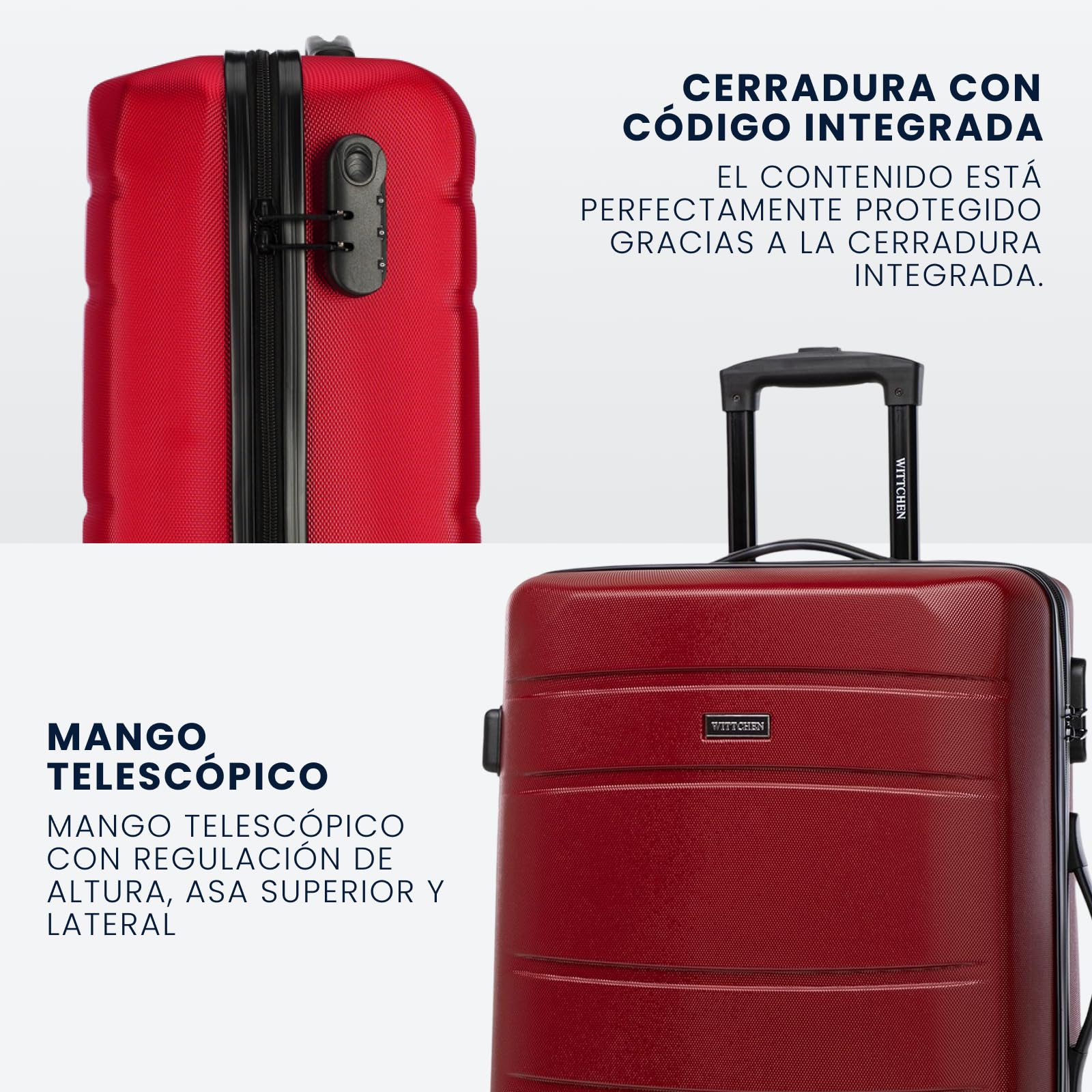 WITTCHEN Maleta Mediana Trolley de Viaje de ABS con 4 Ruedas giratorias Cerradura de combinación Asa telescópica Globe Line Rojo Ryanair/Vueling/Iberia/easyJet/Iberia Express/Air Europa