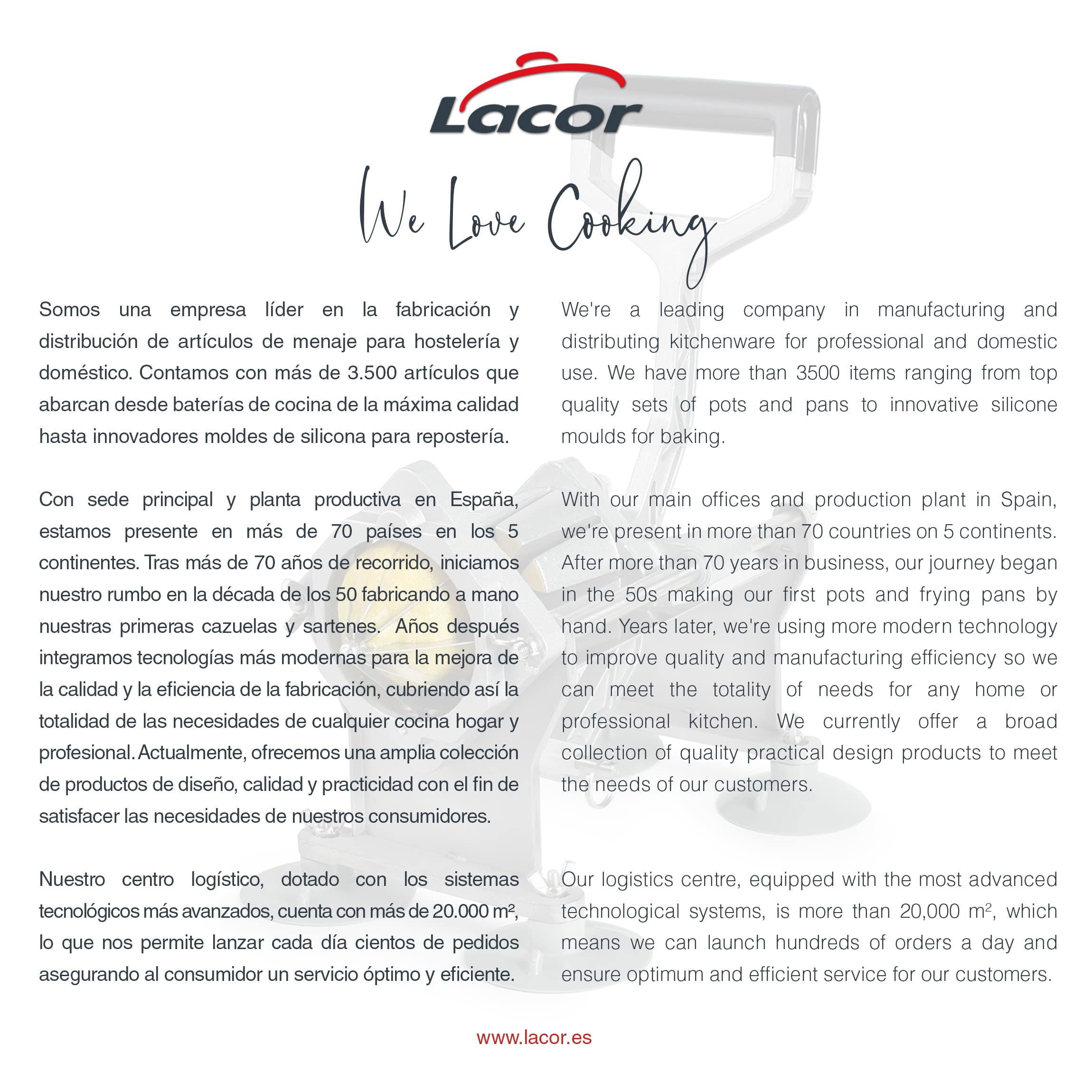 LACOR 60513 - Cortador Profesional, Corta Patatas y Verduras en gajos | En acero inoxidable, cortes uniformes y rápidos; ideal para cocina profesional y uso diario en casa, para tu cocina cada día