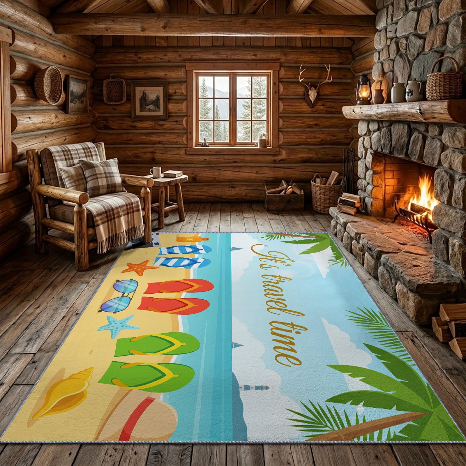 Bleu Clair Tapis Salon 80 x 150 cm, Cartoon Lavable en Machine Tapis | Chambre Antidérapant, Plage Étoile De Mer Tapise Bureau Salle a Manger, Doux Poil Ras Rug, Cuisine