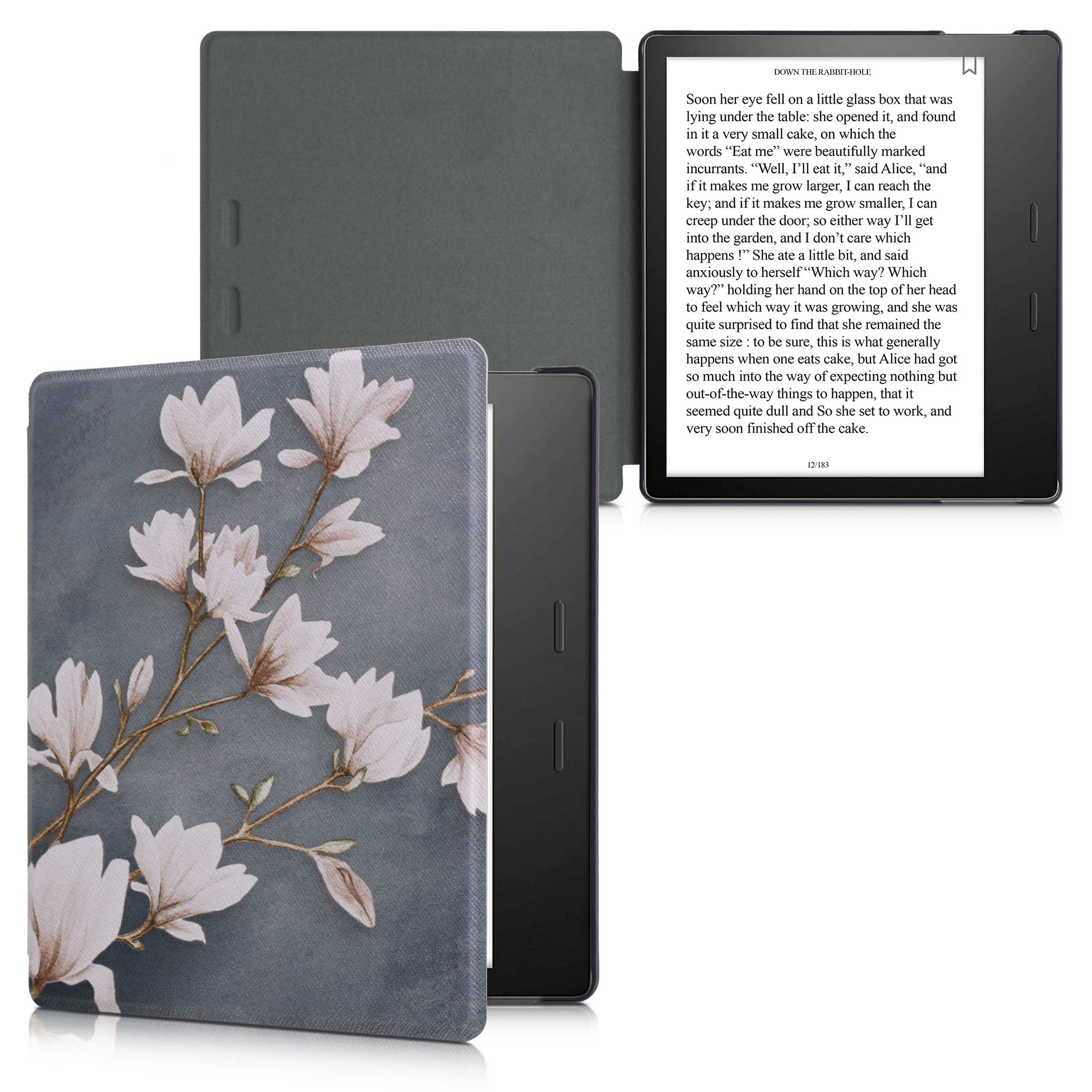 kwmobile Cover for Amazon Kindle Oasis 10. Generation Case - eReader Cover with auto sleep funktion - White Flowers with White/Black — view 5