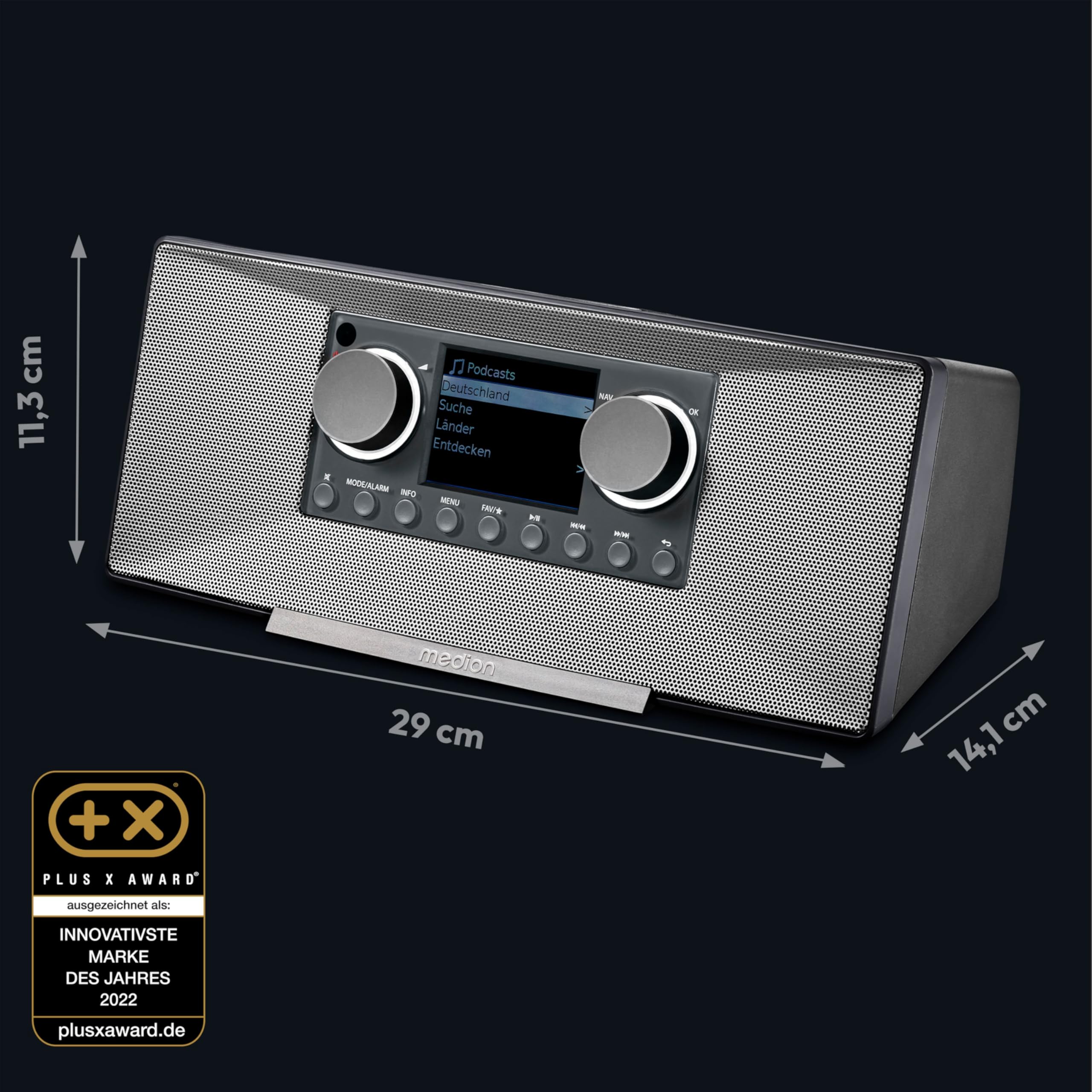 MEDION P85333 Internetradio mit DAB+ (WLAN, UKW, Spotify Connect, Amazon Music, DLNA, USB, Kopfhörer-Anschluss, AUX, Stereo Line-Out Cinch, Sleep Timer) grau