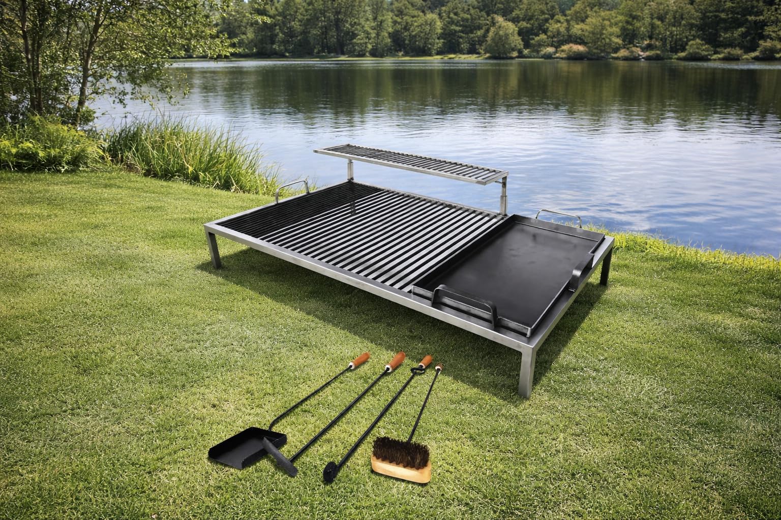Griglia argentina di lusso con moduli in ferro rimovibili - Iron Argentina Grill - BBQ Parrilla Asado. Sor pampa grill (91,4 x 61 cm) -
