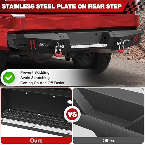 Miniatura 6 de Parachoques trasero compatible con Ford F-150 2009-2014, parachoques negro texturizado para camioneta F150 con placa escalonada de acero inoxidable,