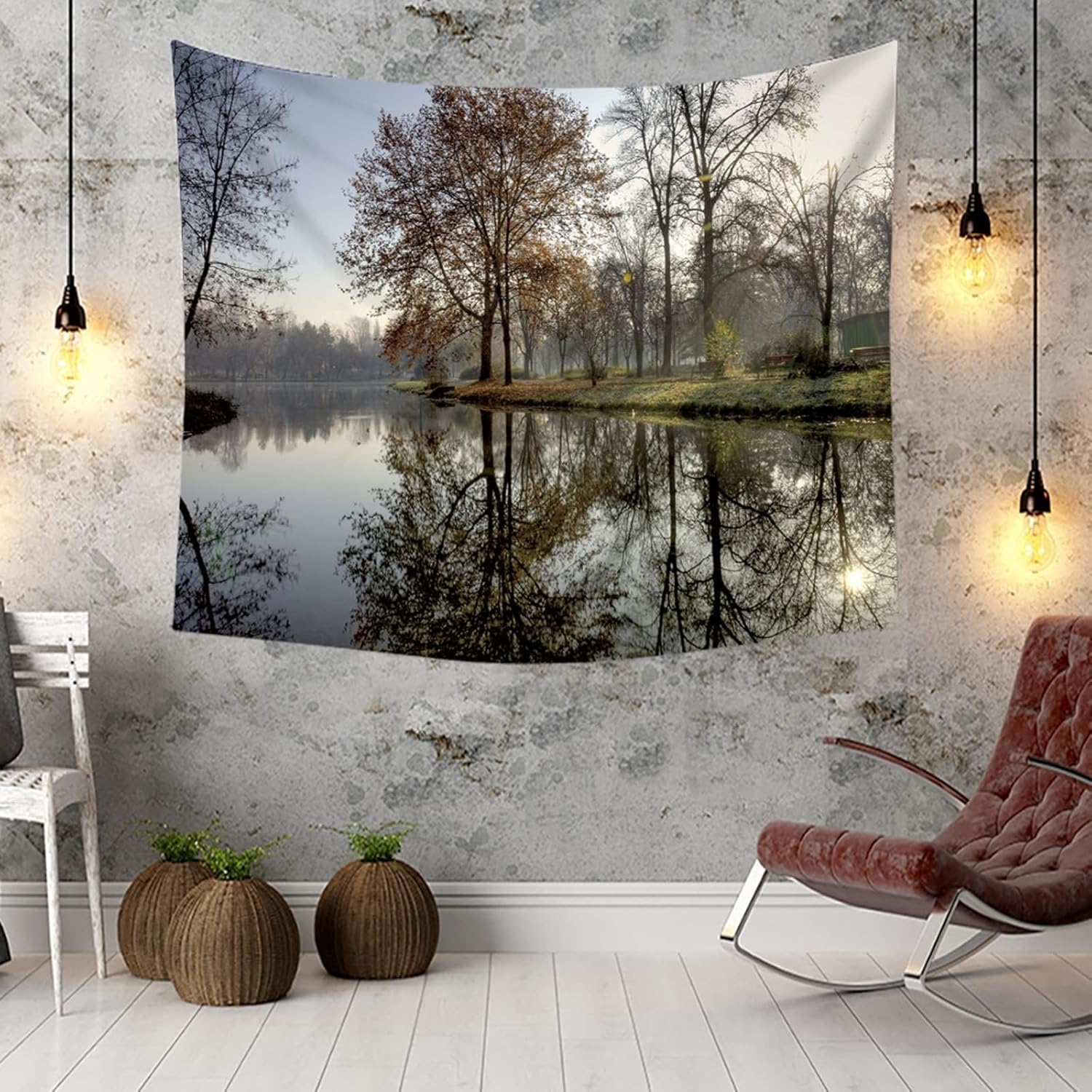 PUOJIEAT Gobelin ścienny Naturalny krajobraz ścienny widok na jezioro 3D gobeliny dekoracje ścienne tkanina z mikrofibry do domu salon sypialnia 240x260 cm 1112-GT