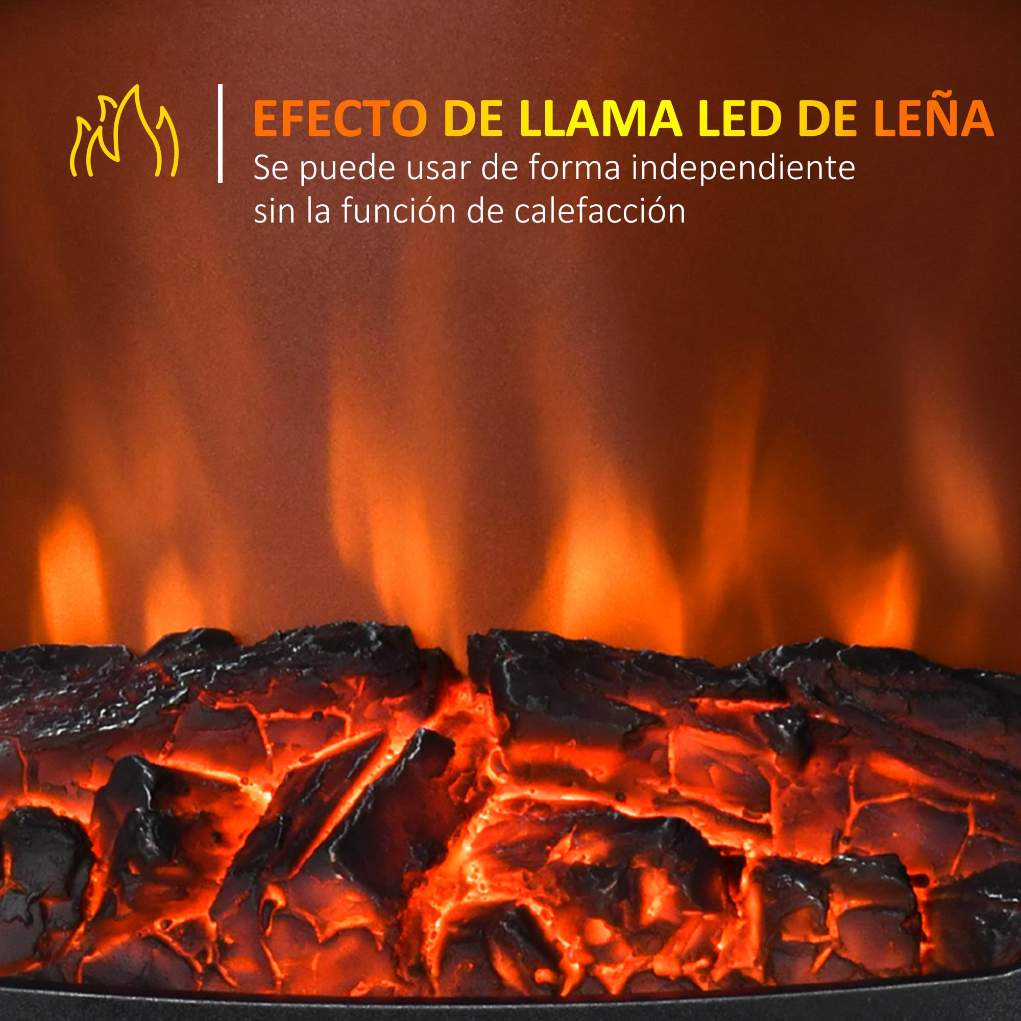 HOMCOM Chimenea Eléctrica 900W/1800W Decorativa de Pie con Ventanas Efecto Llama Temperatura Ajustable Protección Sobrecalentamiento 20-25㎡ Blanco