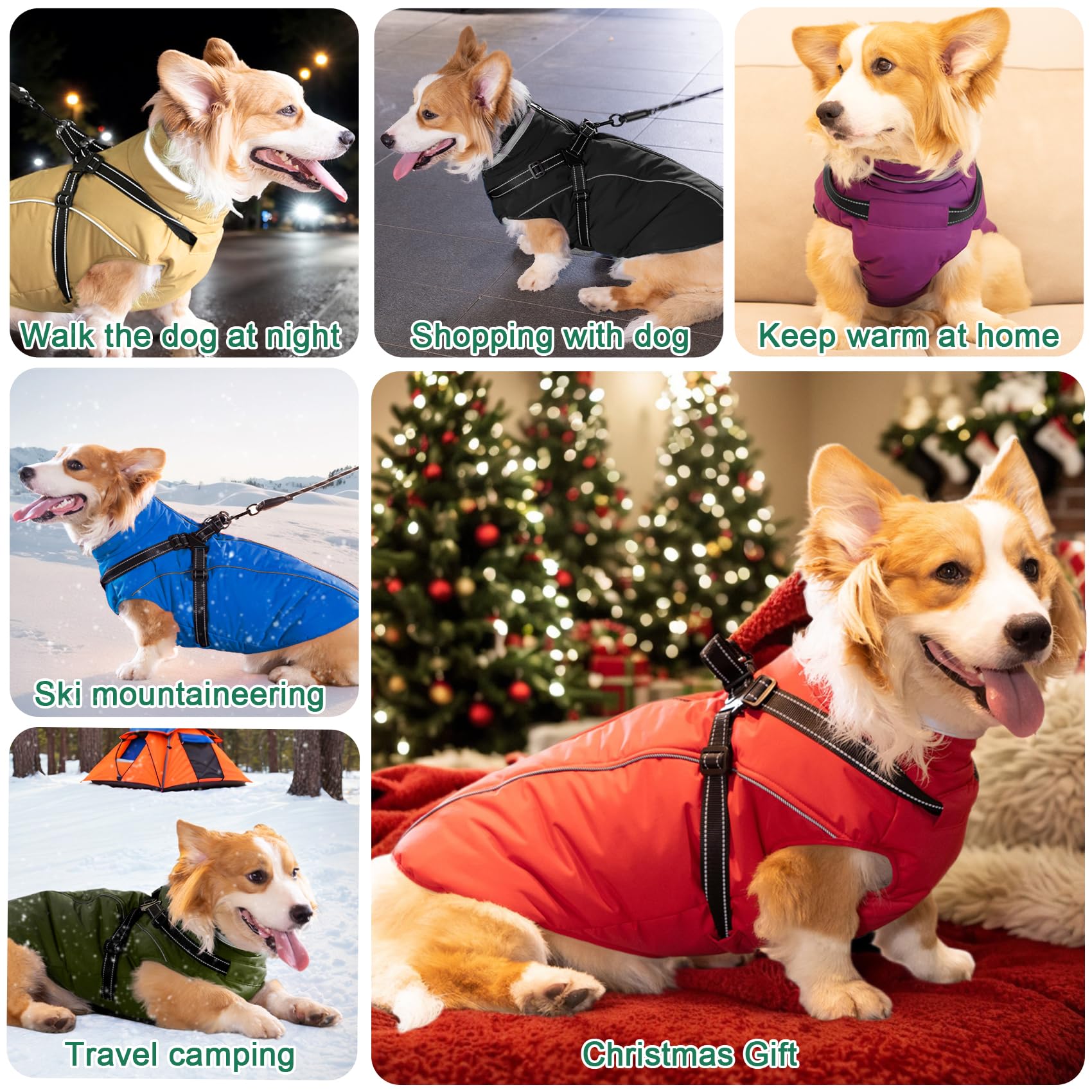 Fragralley Abrigo impermeable para perro con arnés integrado, chaqueta acolchada cálida con forro polar, parka reflectante ajustable resistente al viento para perros pequeños, medianos y grandes