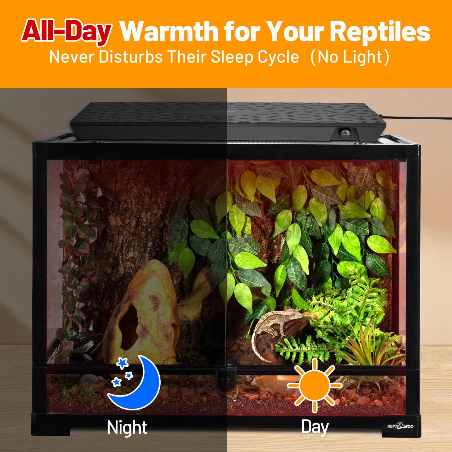 REPTI ZOO Reptile Heat Panel Adjustable Temperature Reptile Heating Plate, Mountable Under Lid, for Hermit Crabs/Leopard Geckos/Turtles/Snakes/Lizards - image 3