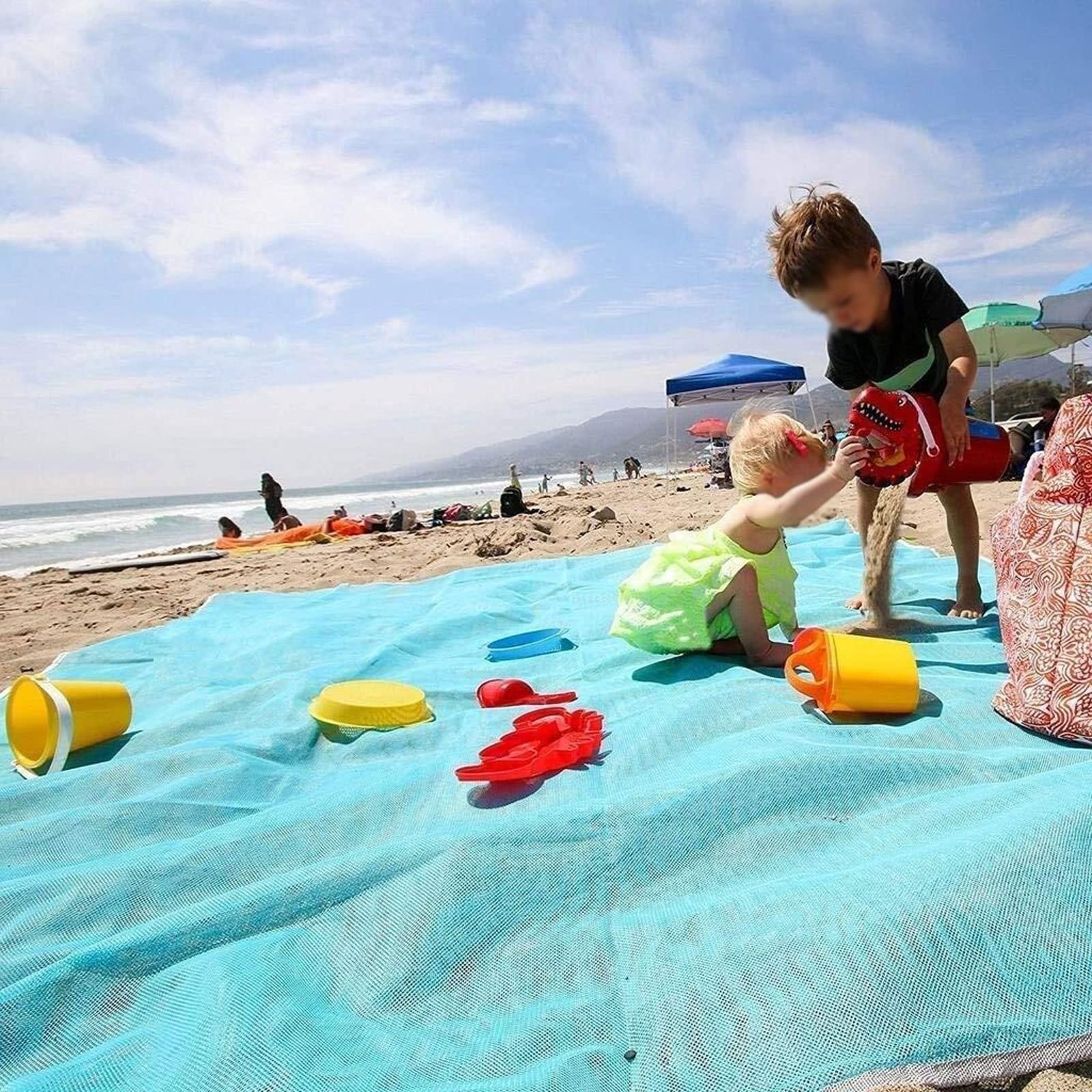 Błękitny koc plażowy bez piasku, wodoodporna mata kempingowa, składany materac podróżny na zewnątrz (200 x 200 cm) – idealny na piknik, festiwale i rodzinne przygody.
