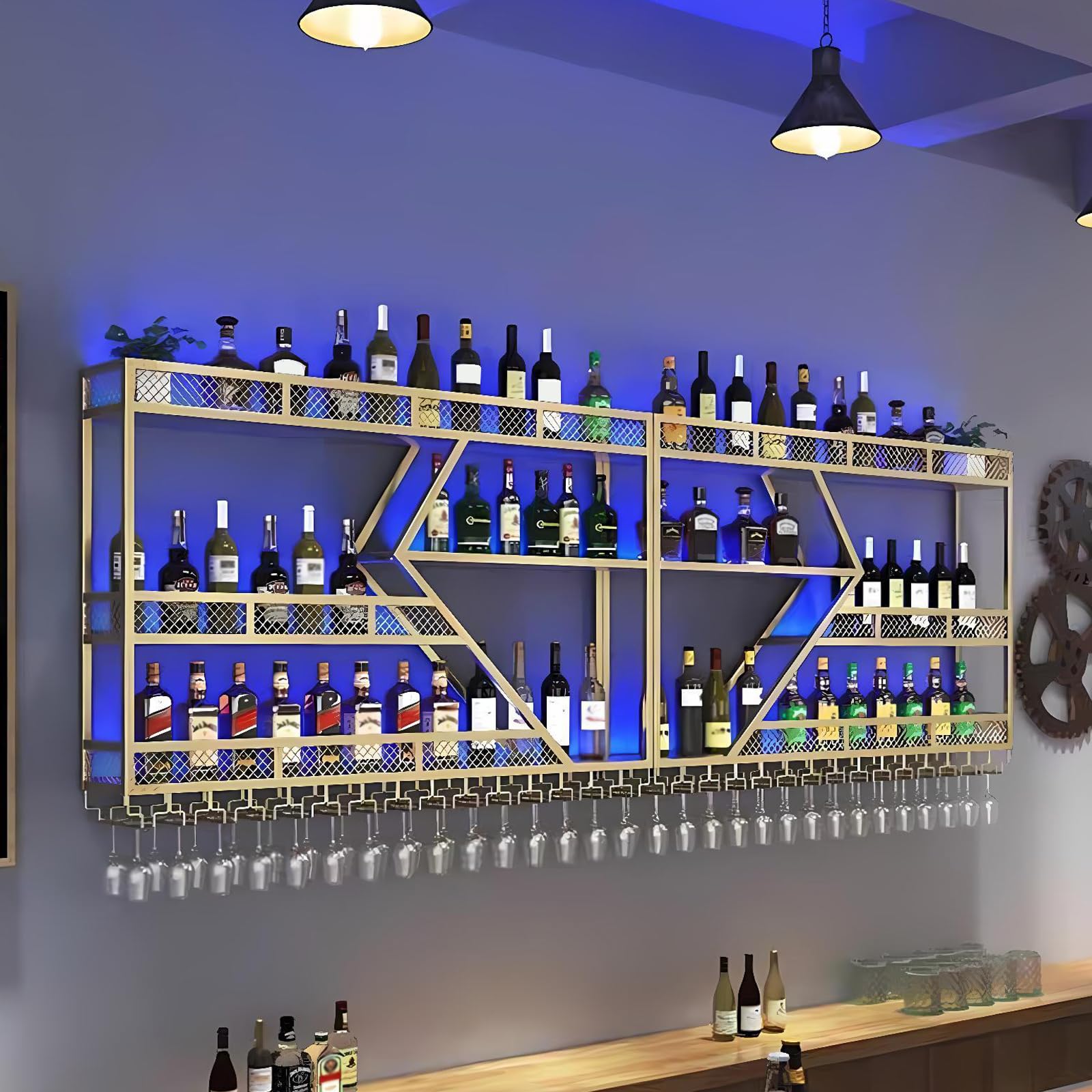 Botellero De Pared Metálico YORBAY Para 3 Botellas Y 6 Copas - Decorativo Y Ahorra Espacio | Para Salón, Bar O Cocina