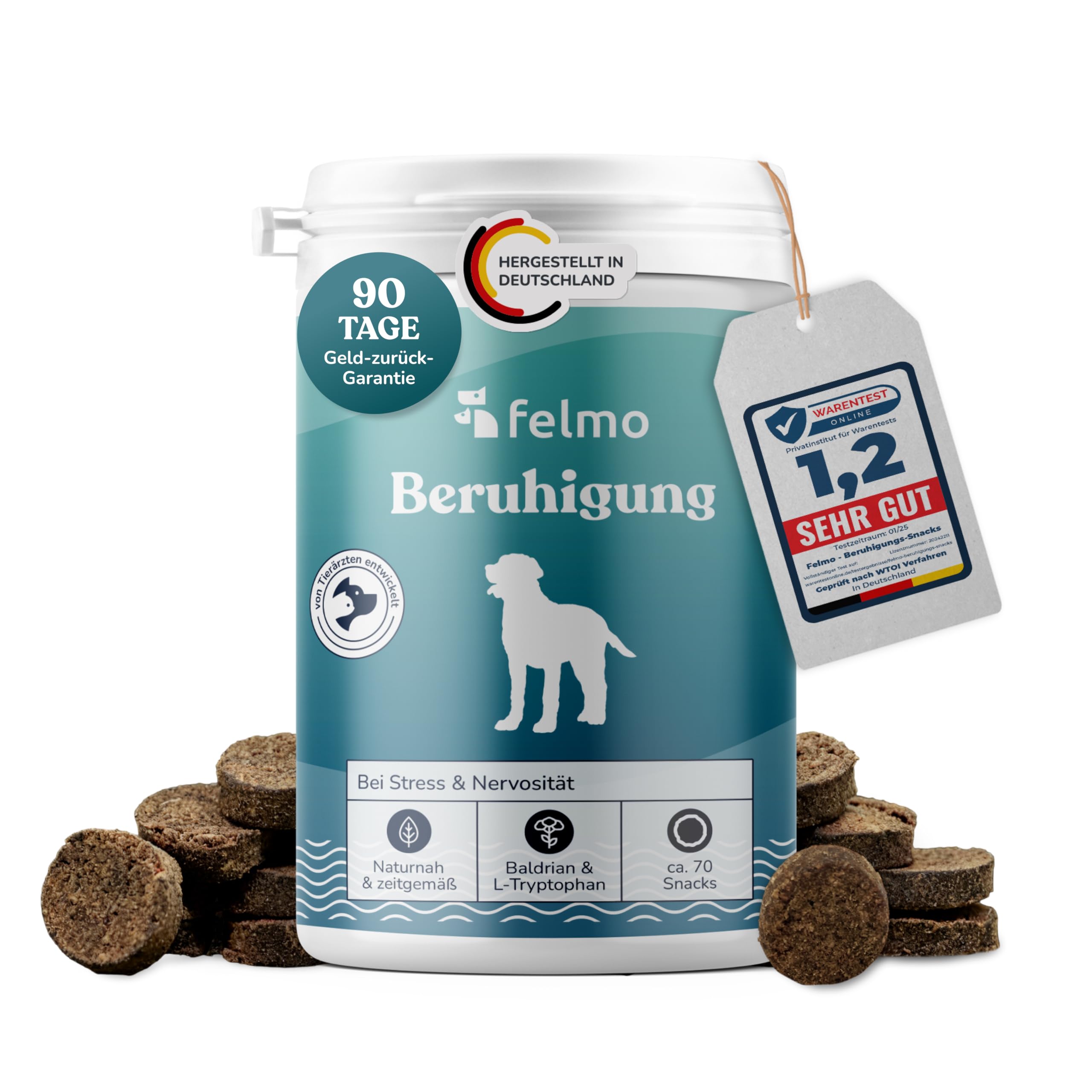 Beruhigungssnacks für Hunde mit Baldrian und L-Tryptophan – Leckerlis zur Begleitung von Stress und Unruhe, unterstützen entspannte Momente und Wohlbefinden