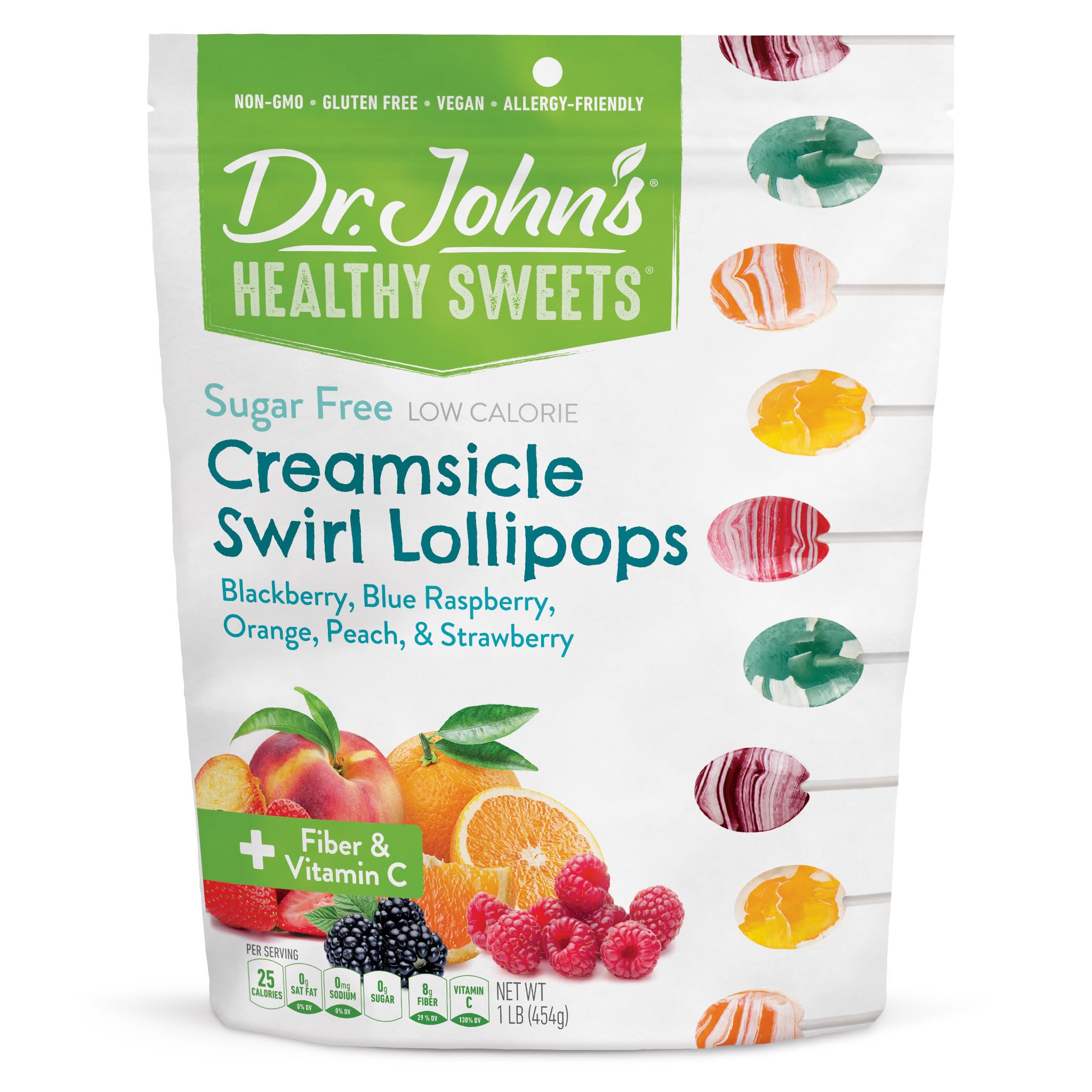 Dr. Johns Sugar Free Candy Healthy Lollipops with Zero Sugar Low Calorie Snacks Keto Friendly Hard Candy Sweets Berry Swirl Oval 150 Count 2.5 LB product thumbnail 2