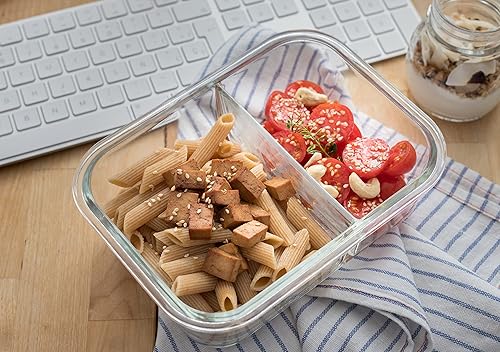 Miniatura 8 de Moss and Stone - Recipientes rectangulares de vidrio borosilicato para alimentos preparados, herméticos, tapas de cierre a presión, aptos para