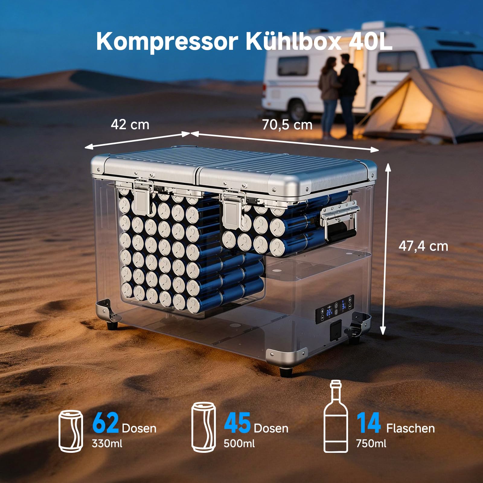 AAOBOSI Kompressor Kühlbox 40L Dual Zone -20°C bis 20°C Aluminium 12V 230V Auto Kühlschrank