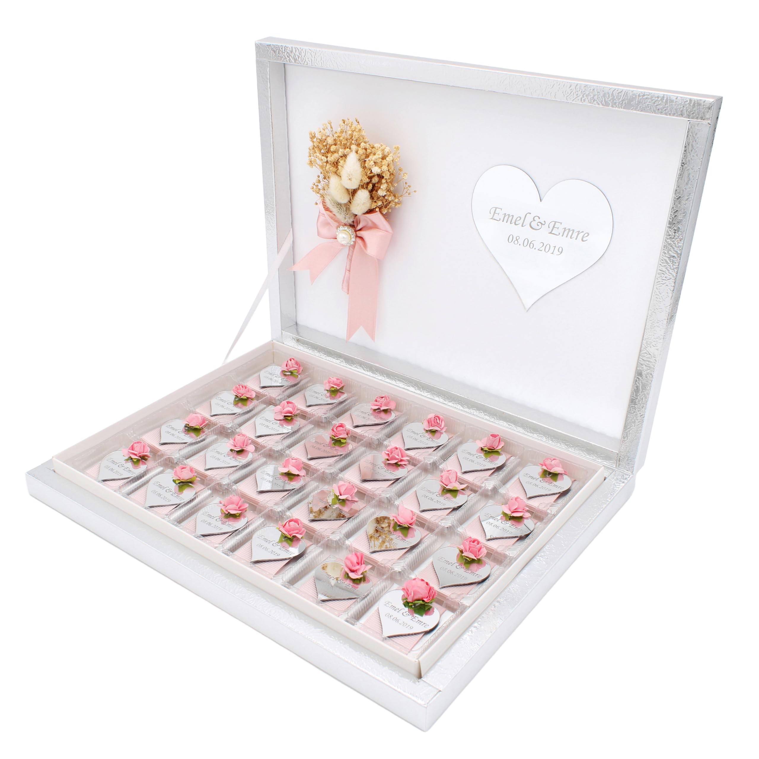 Personalisierte Schokoladenbox - Ideal für Hochzeit, Nişan & Kız İsteme, Handgefertigt, [16/24/32/48 Stück] - Perfektes Gastgeschenk für Söz, Geburtstag & Valentinstag