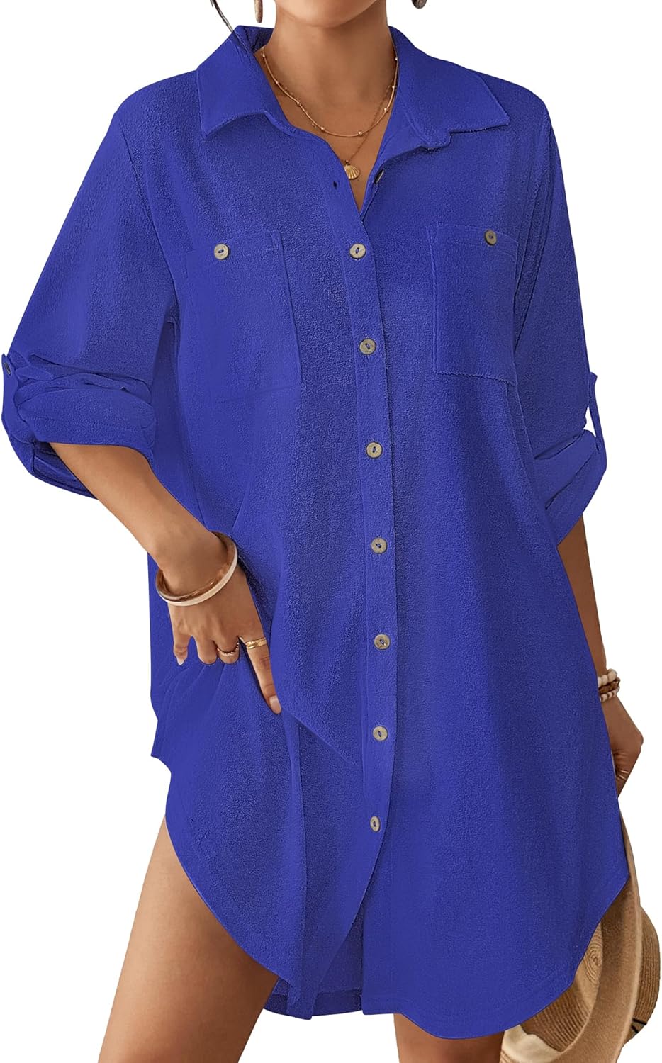 Bsubseach Terry Cloth Swim Cover Up for Women Cotton Bathing Suit Coverup Button Down Beach Shirt Robes with Pockets