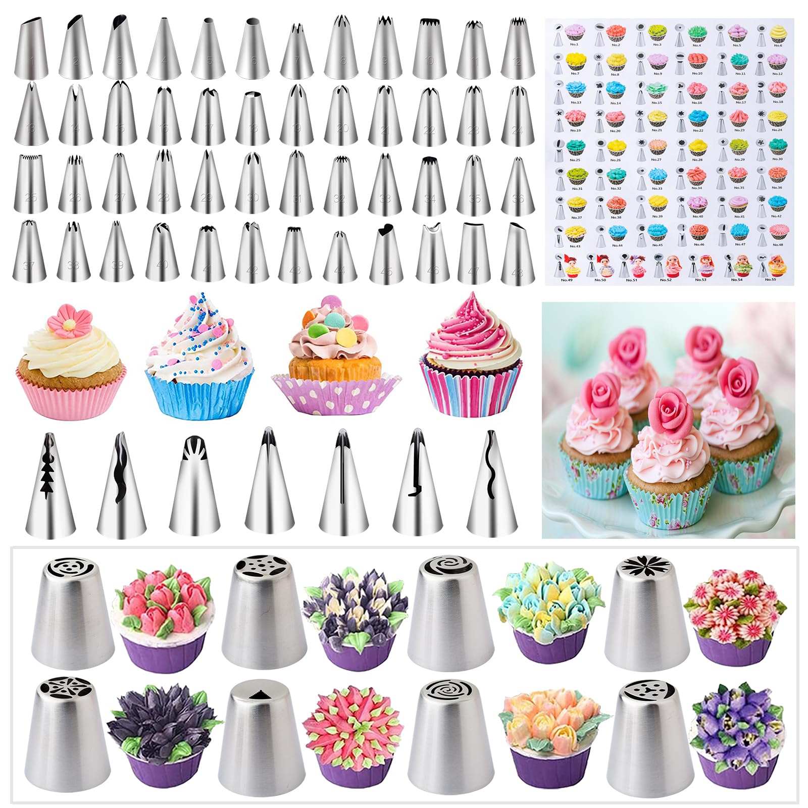 Kit Reposteria y Pasteleria 356pcs, Nifogo Boquillas Manga Pastelera, Plato Giratorio para Tartas, Decoracion Tarta, Accesorios Reposteria
