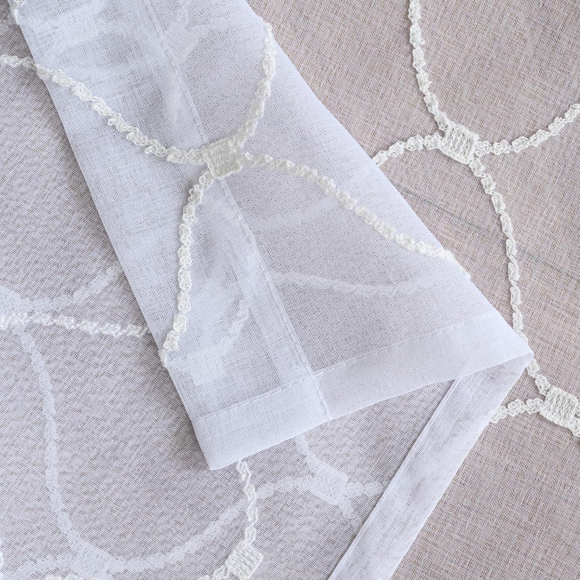 Sheer Curtains White 45 Inches,Wavy Diamond Embroidered Rod Pocket Voile Drapes for Living room, Bedroom, Window Treatments Semi Crinkle Curtain Panels for Yard, Patio, Parlor, 2 Panels, 52"x 45".