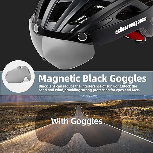 Miniatura 3 de Shinmax Casco de bicicleta, casco de bicicleta CPSCCPC para adultos, hombres y mujeres, con gafas magnéticas y luz trasera LED, casco de ciclismo