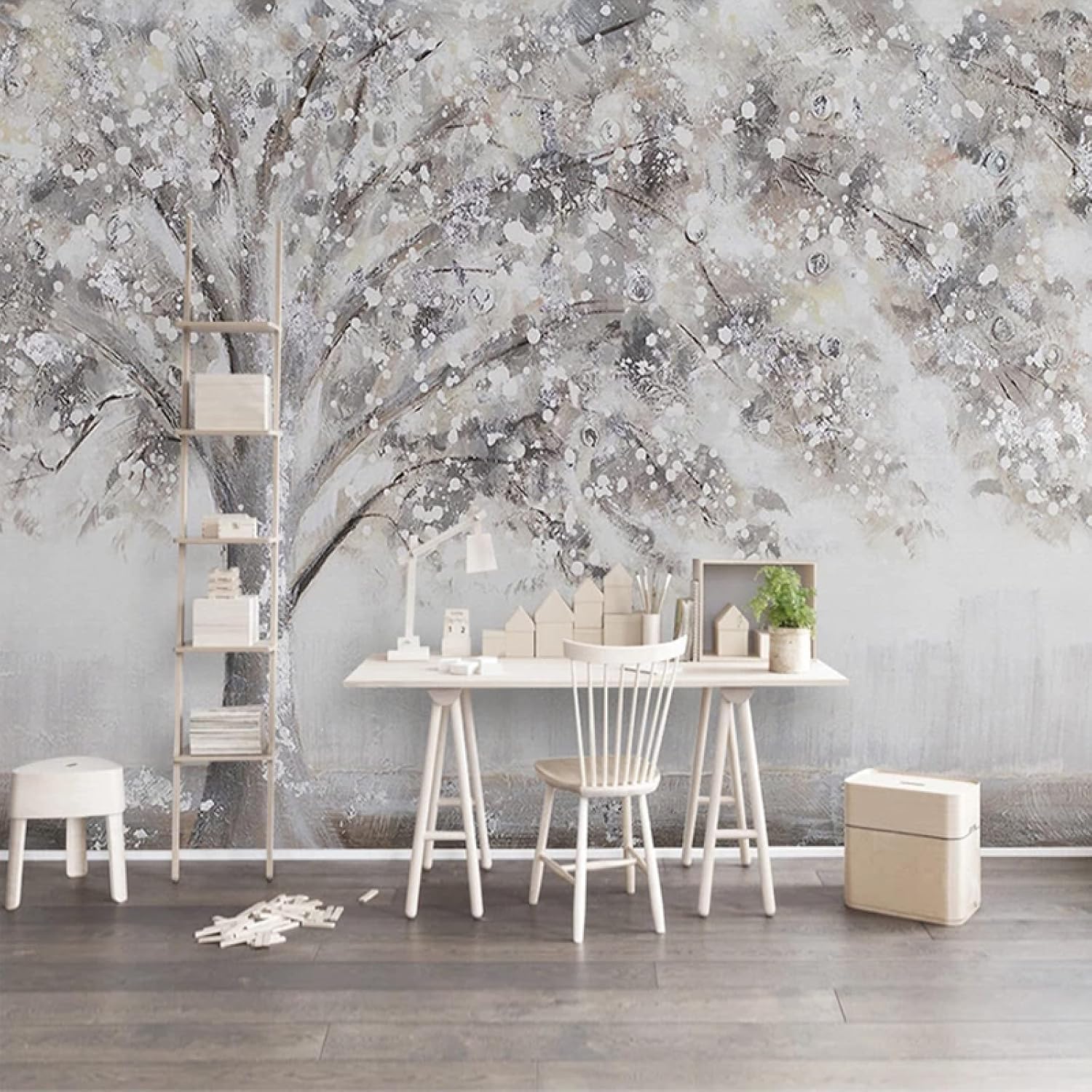 Papier peint 3D arbre gris gaufré pour masquer les défauts des murs 150x105