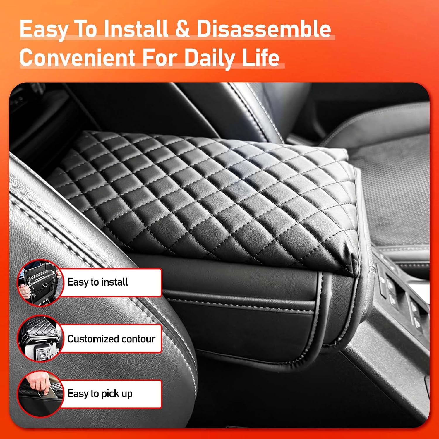 Center Console Armrest Cover for Ford Bronco 2026-2021 2/4-Door,Prevent Dog Scratches with Leather Side Pockets for 2022 2023 2024 2025 Bronco Interior Accessories(Not for Sport)