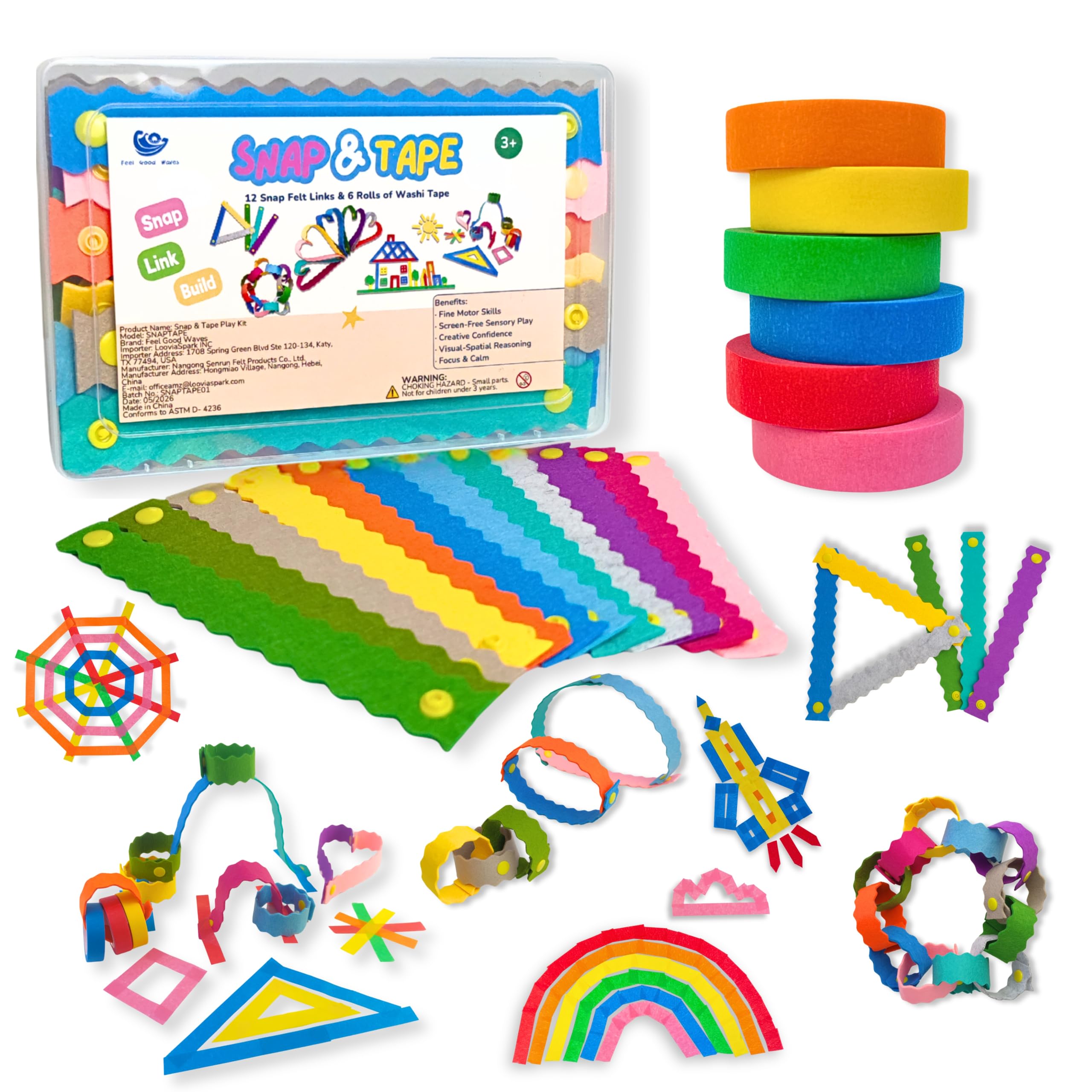 Feel Good Waves Snap & Tape Play Kit - Kid Travel Toy - Fine Motor -Fidget