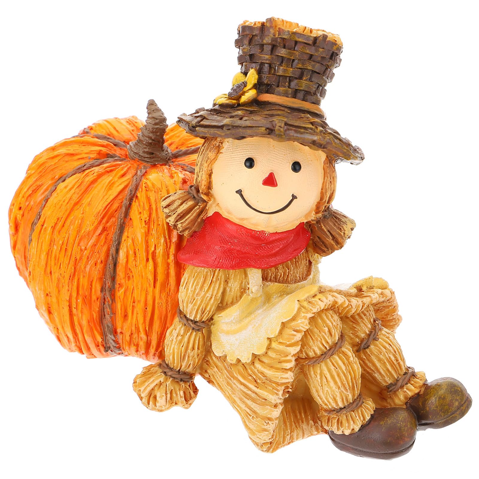 Elegantes calabazas artificiales de resina con espantapájaros para interiores