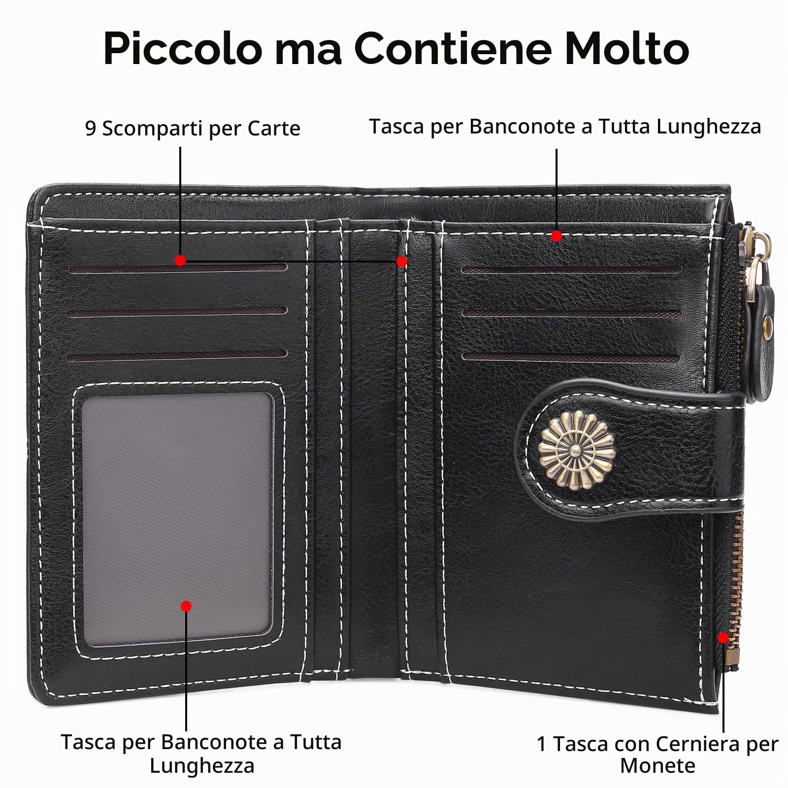 GOIACII Portafogli da donna piccolo e compatto, nero