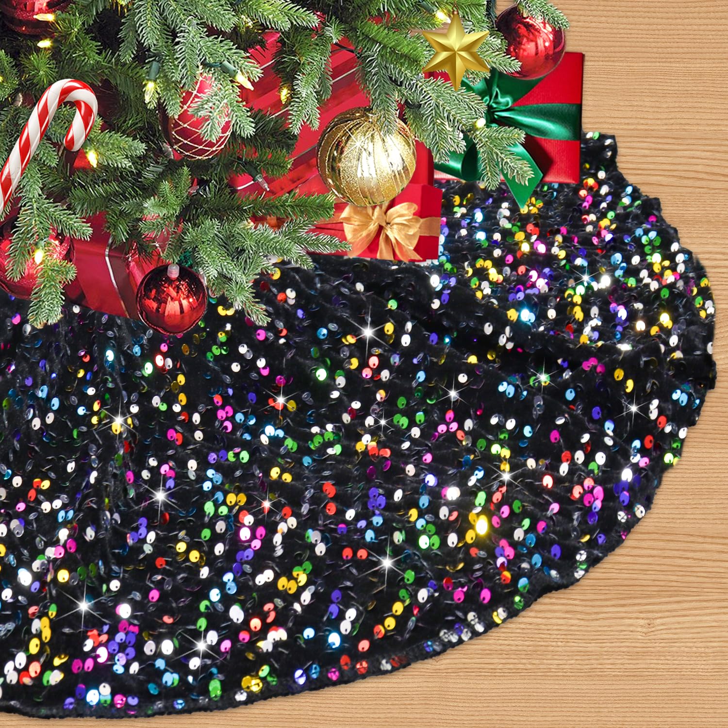 Rainbow Tree Skirt Sequin Christmas Trees Skirts 21 Inch Christmas Trees Skirts for 4ft Tree Glitter Tree Base Christmas Xmas Trees Collar Skirt for Artificia for Family Home Part