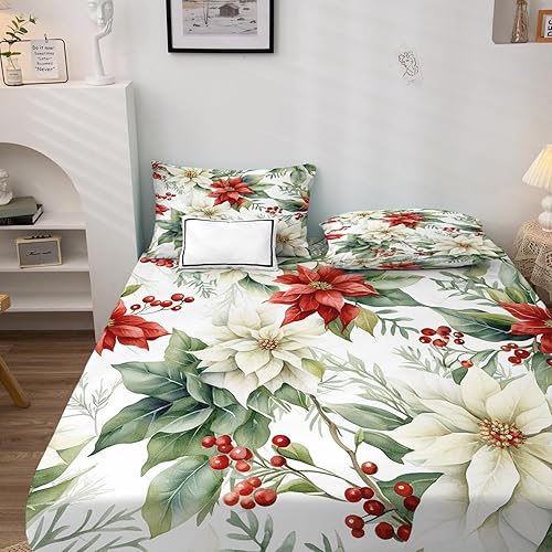 Miniatura 2 de Sábanas de flores Split King para cama ajustable, sábanas de cama de bayas, sábanas estampadas y juego de 5 piezas - Microfibra suave con bolsillo
