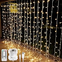 LE Cortina Luces LED 3x3m 300 LED, USB o PILAS, Cadena de Luces Blanco cálido, 8 Modos Luz, Impermeable Interior y Exterior, Luz de Hadas Intensidad Regulable, Decoración de Fiestas, Navidad, Balcón