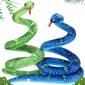 Hiboom 2 Pcs 80 Inch Giant Boa Constrictor Plush Snake Stuffed Animal, Lifelike Giant Snake Plush Toy Realistic Stuffed Animal Gifts for Birthday, Halloween, Christmas, Home Decoration, Green and Blue