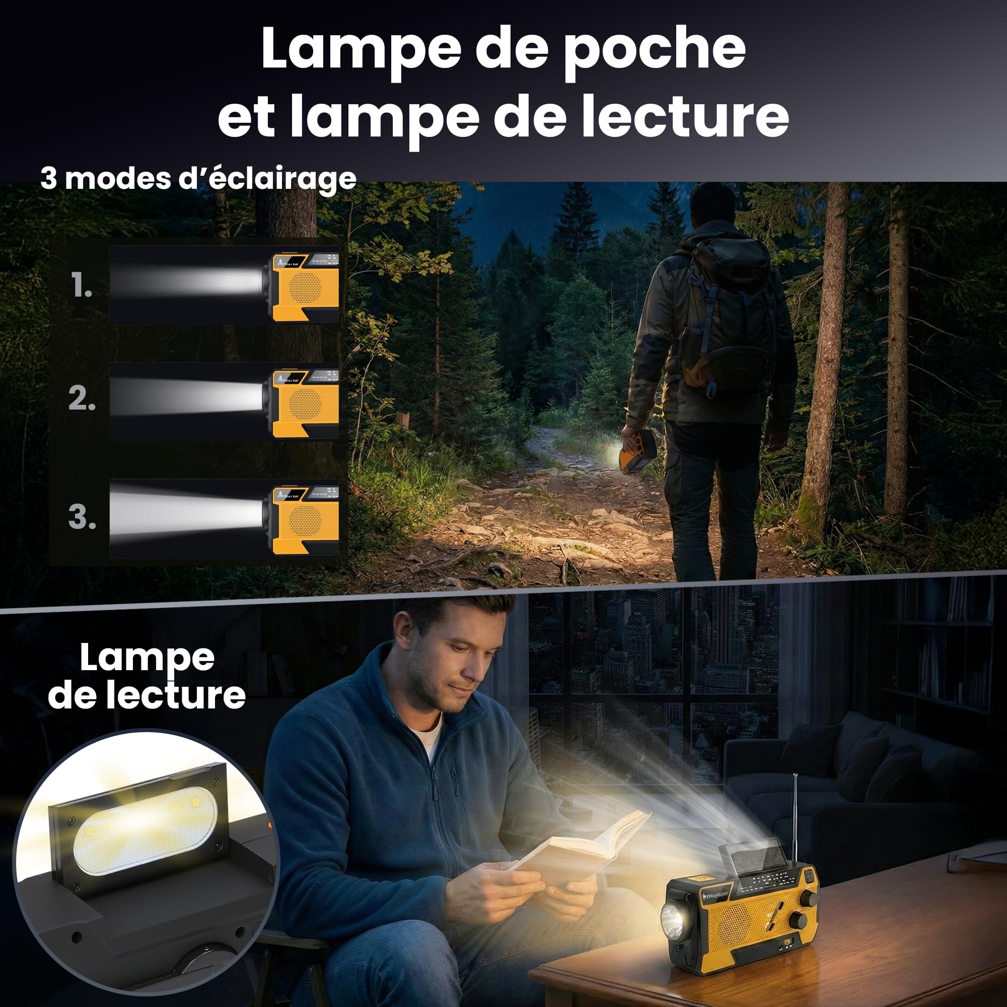 Radio Portable d'Urgence à Manivelle avec Panneau Solaire 4000mAh FM/AM Torche LED SOS Extralink