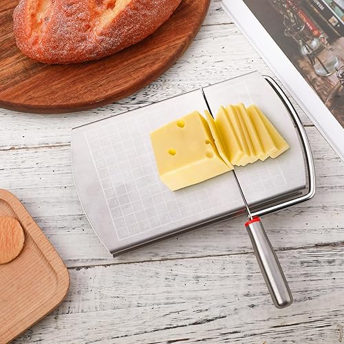 Miniatura 7 de Cortador de queso, cortador de queso de acero inoxidable con cuchilla, multiusos, tamaño preciso, tabla de cortar de queso para bloque de queso,