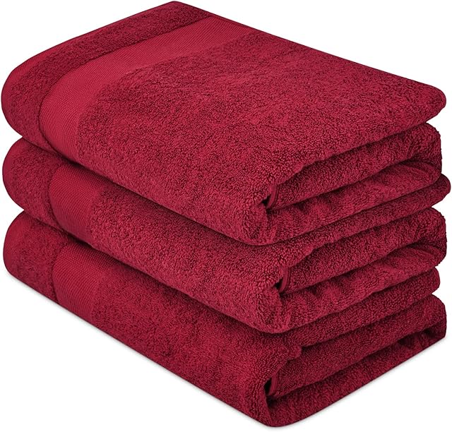 ATEN Homeware Supreme Egyptian Pure Cotton Bath Towel Set, 3 Large Bath Towels, 500 GSM (Cranberry)