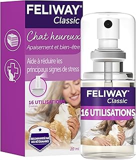 FELIWAY Classic Spray 20 ml - Phéromones Apaisantes pour Chats - Apaise les Chats à la Maison et Réduit le Stress lors du Transport - Recommandé par les Vétérinaires - Scientifiquement Prouvé