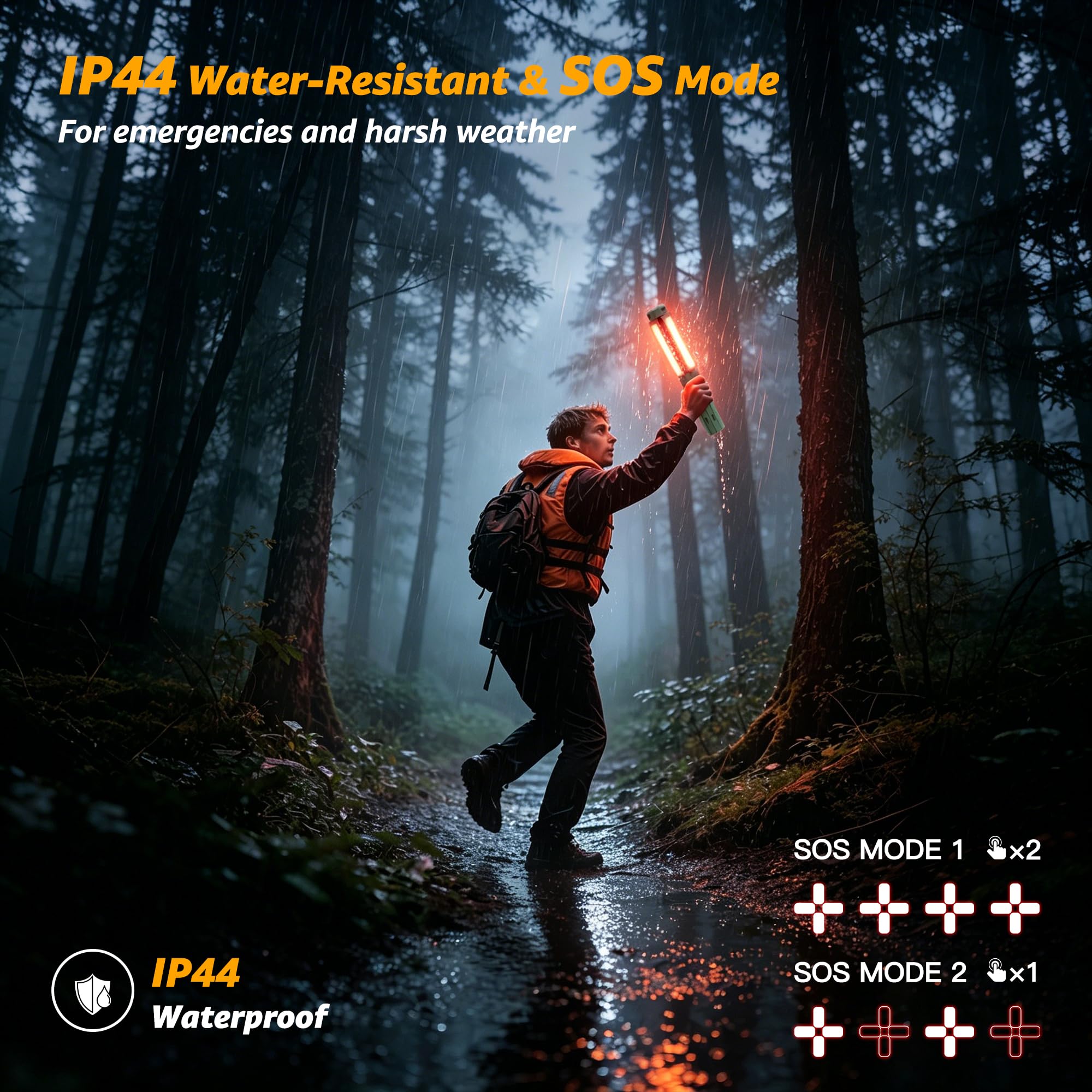 Ollny Teleskop Campinglampe Aufladbar, Camping Lampe Akku mit Stativ, 3 Lichtfarben & Dimmbar, LED Campinglicht mit Taschenlampe & USB Powerbank für Camping, Outdoor, Reise, Wohnwagen