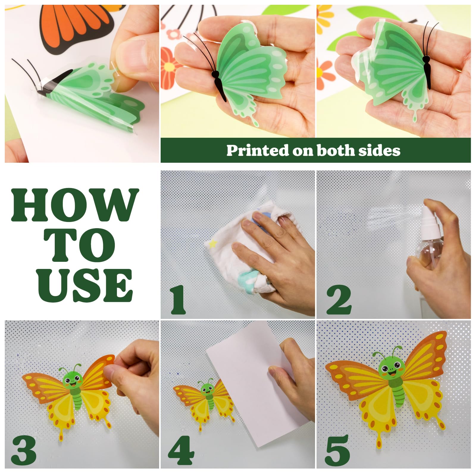 9 Fogli Adesivi Primavera Per Finestre - Vetrofanie Fiori E Farfalle Rimovibili - Decorazione Casa 20x30cm - Applicazione Con Acqua - Foto 2