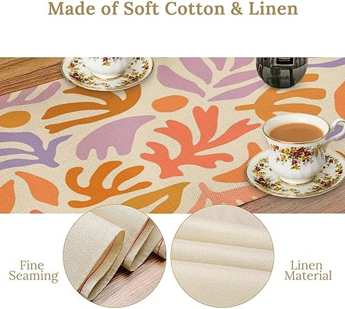 Miniatura 44 de Camino de mesa retro de los años 70, estilo vintage, abstracto, moderno, bohemio, espiral, espiral, ondas, granja, cena, camino para el hogar,