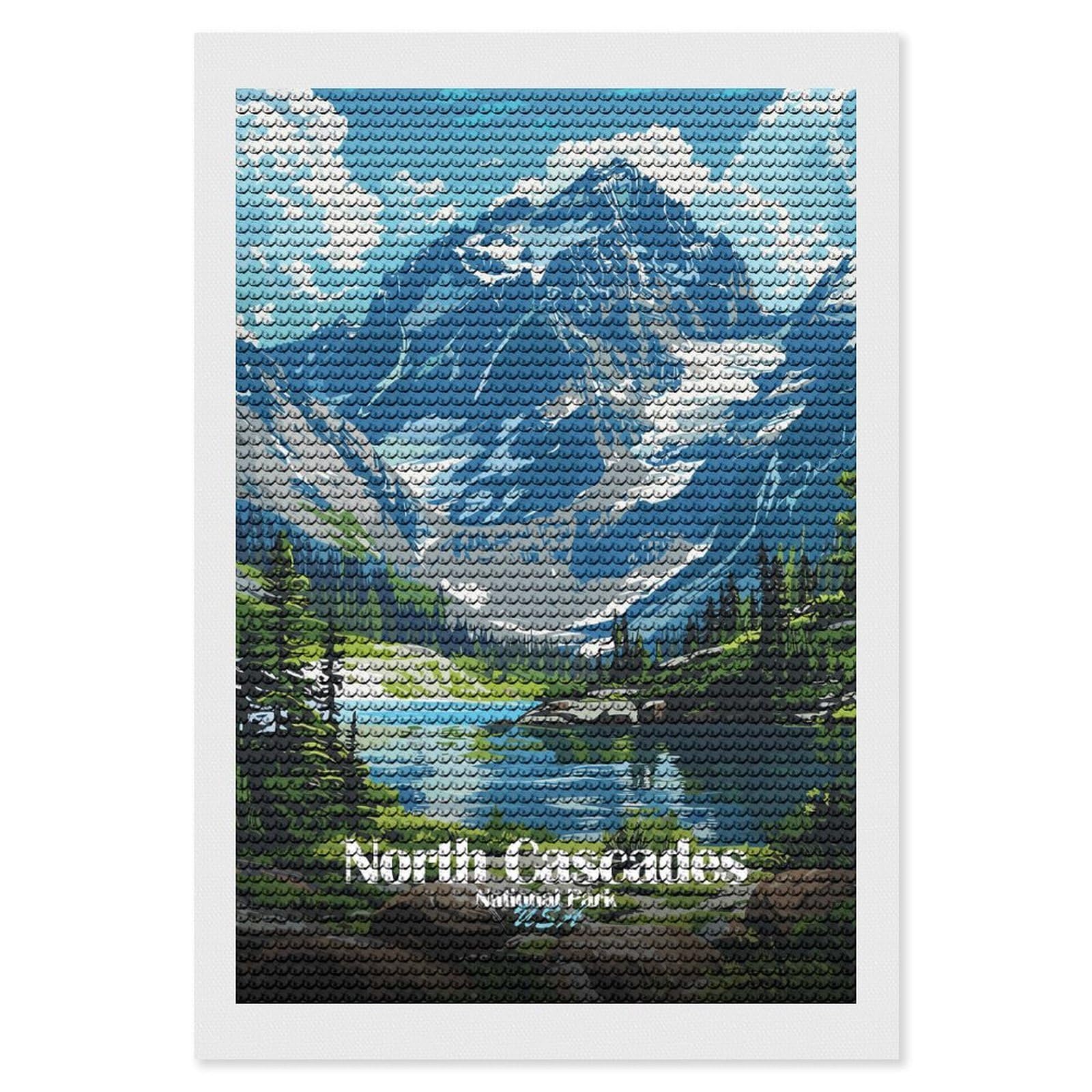 Junmoney North Cascades National Park Illustration Diamond Painting Canvas Set 8"x12", with Tool Kit, Easy to Enjoy, Home Wall Decor, Thoughtful Handmade Gift