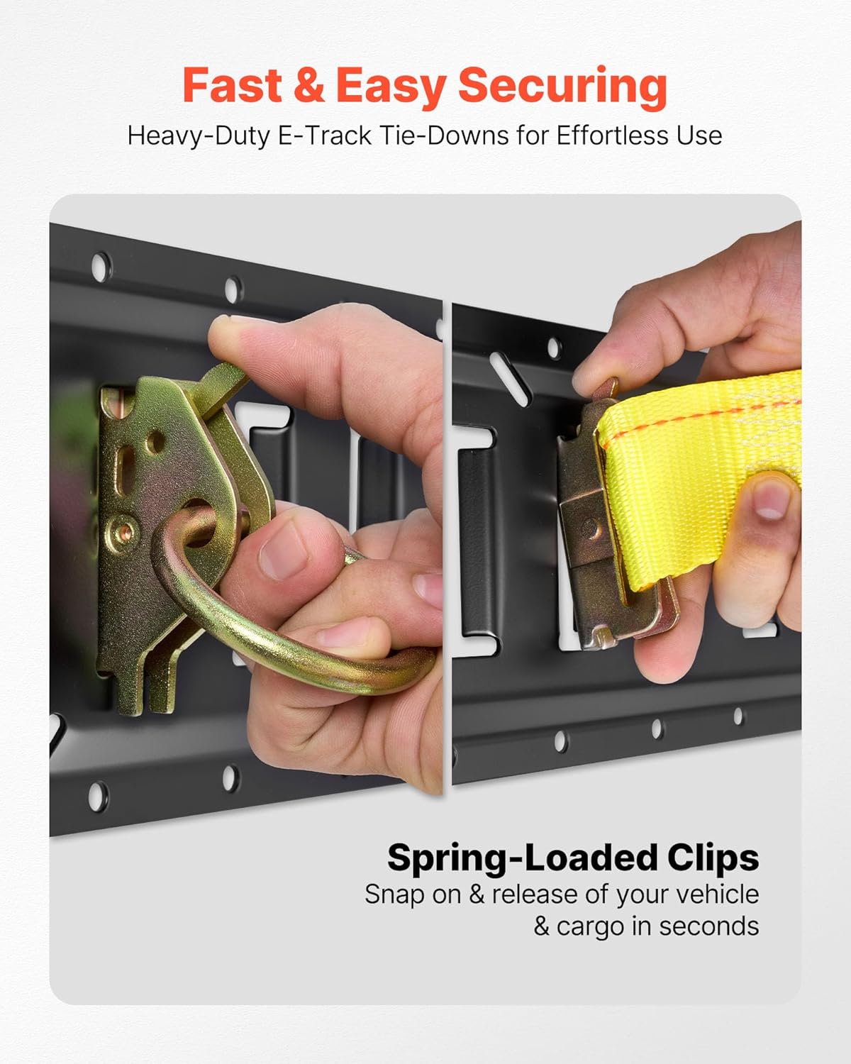 VEVOR E-Track Tie-Down Rail Kit, 36 Pcs Set Etrack Kit, 8 E Track Rails (5ft+4ft+2ft+1ft), 2 Ratchet Straps & 8 O-Rings & 8 Tie-Offs with D-Ring & 2 Single Slots & 16 End Caps, Fit for Vans Trailers