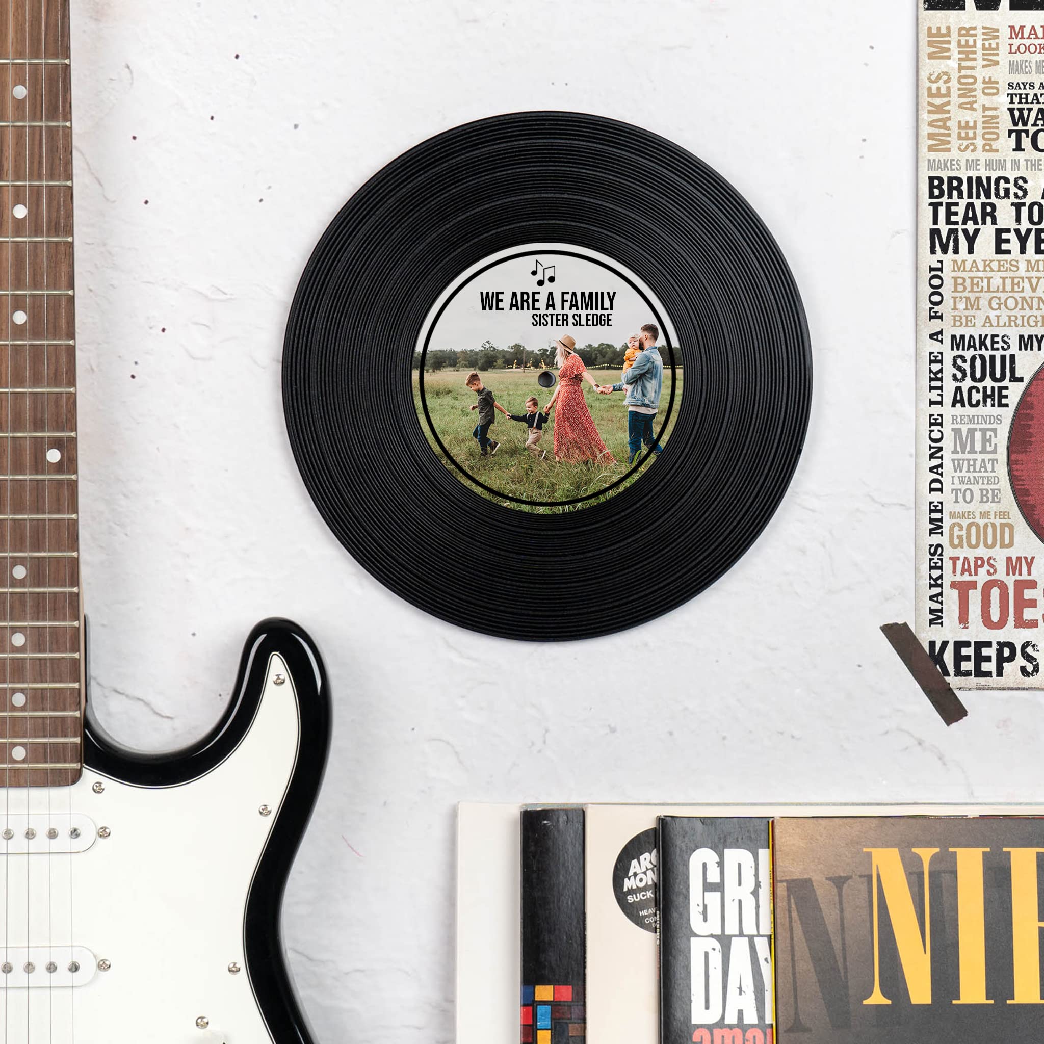 Wanapix | Disco in Vinile Personalizzato con Foto e Testo | Disco in Vinile Decorativo | Da Appendere | Gancetto per Appenderlo al muro Incluso | Regalo Originale | 30ø cm