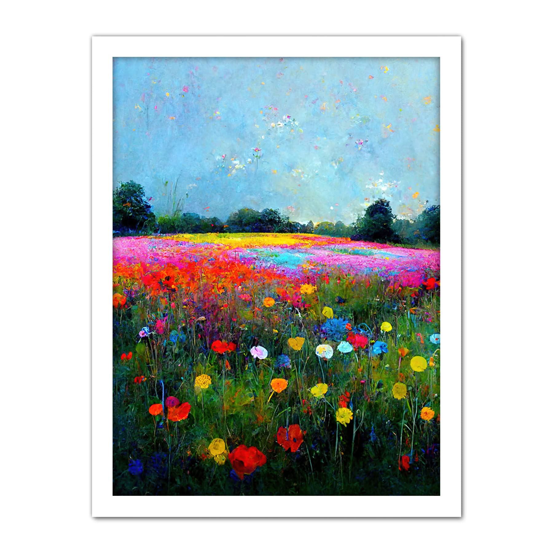 Doppelganger33 LTD Delicate Wildflower Meadow Abstract Colourful Modern Artwork Framed Wall Art Print 18X24 Inch