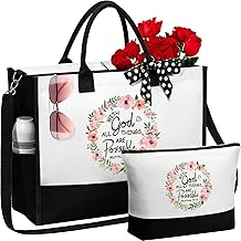 Christian Gifts for Women Faith, Inspirational Religious Gifts for Women, Catholic Spiritual Gift Mothers Day Birthday Gift for Woman Mom Sister Best Friends Coworkers - Canvas Tote Bag & Makeup Bag